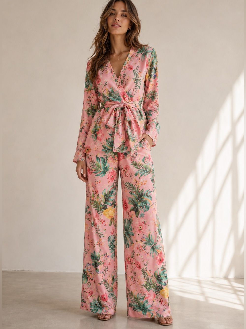 L'AGENCE Pink Blush Tropical Floral Silk Suit 12